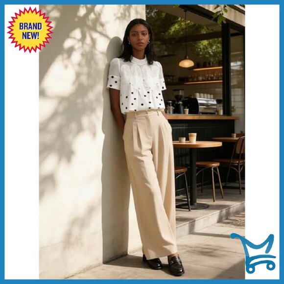 Lace Detail Flared Blouse Short Sleeve Crew Neck Mesh Swing Top - Picture 4 of 7